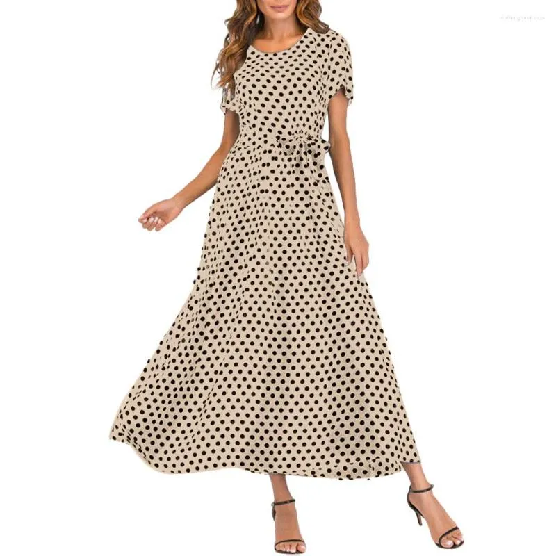 Casual Jurken Mode Vrouwen Korte Mouw Strand Polka Dot Bandage Lange Maxi Jurk Formele Gelegenheid Avond Losse Dames