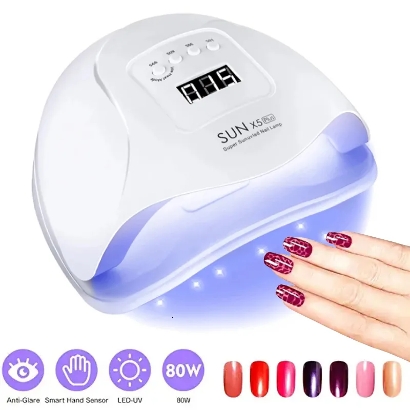 Nageltrockner 80 W SUN X5 Nageltrockner zum Aushärten aller Gel-Nagellacke, UV-LED-Smart-Licht für Gel, tragbare Nageltrocknungslampe, Maniküre-Werkzeuge 230706