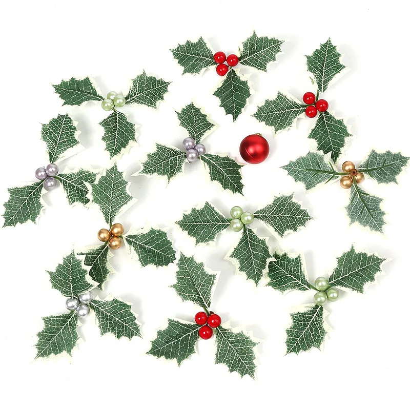 Accessoires de couronne d'arbre de Noël, inserts de branches, décorations suspendues, fournitures de Noël, simulation de feuilles de Noël, fruits rouges, baies de houx