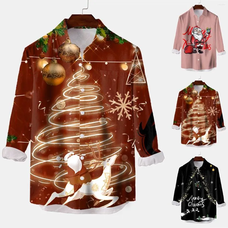 Heren Casual Shirts T Heren Lange Mouw Herfst Winter Kerst 3D Gedrukt Mode Kraag Korte Button Up Shirt