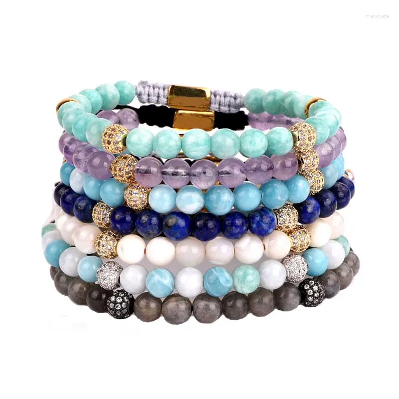 Strand Fashion High Quality Natural Stone Bali Cubic Zirconia Ball Beaded Cute Macrame Bracelet Women Jewelry Bangle