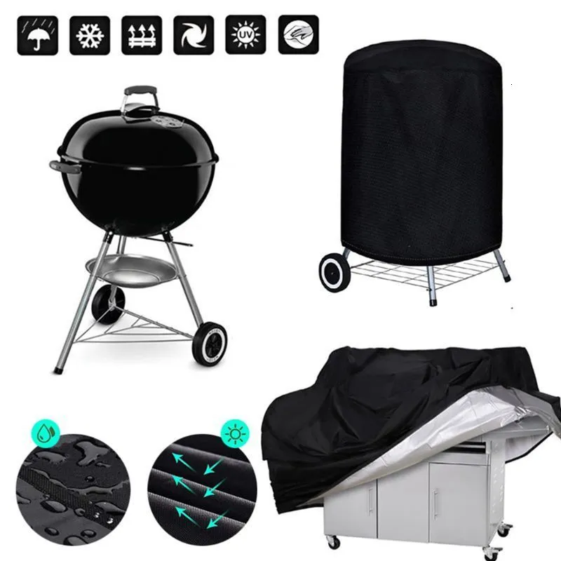 Barbecue Outils Accessoires Couverture Extérieur Poussière Étanche Weber Heavy Duty Grill Pluie Protection Barbecue Rond Bbq Black190T 230706