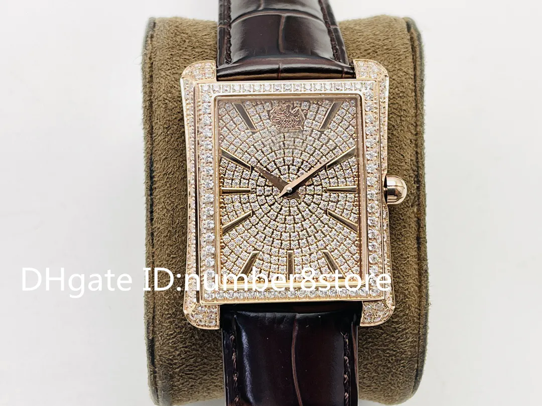 Ny Full Diamond Luxury Mens Watch 18K Rose Gold armbandsur Rektangel Designer Watch Swiss 2824 Automatisk mekanisk safirkristallvattentäta klockor