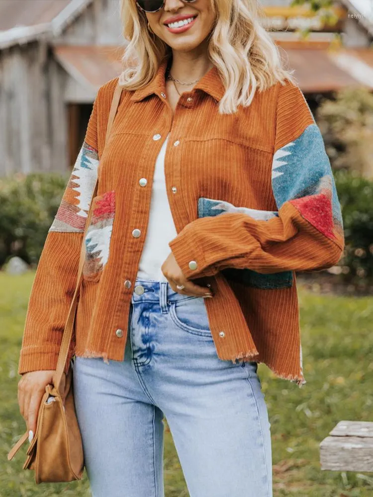 Women's Aztec Print Jacket: Bohemian Ethnic Style Coat, Patchwork Cotton  Top, Shirt Collar, Single Breasted, Big Pockets Shop Now!