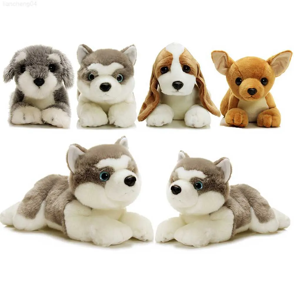 Animaux en peluche en peluche AURORA Simulation Chiot Chien En Peluche Enfant Modèle Poupée Husky Alaskan Malamute Chien De Berger Saint Bernard Chihuahua En Peluche Peluche Cadeau L230707