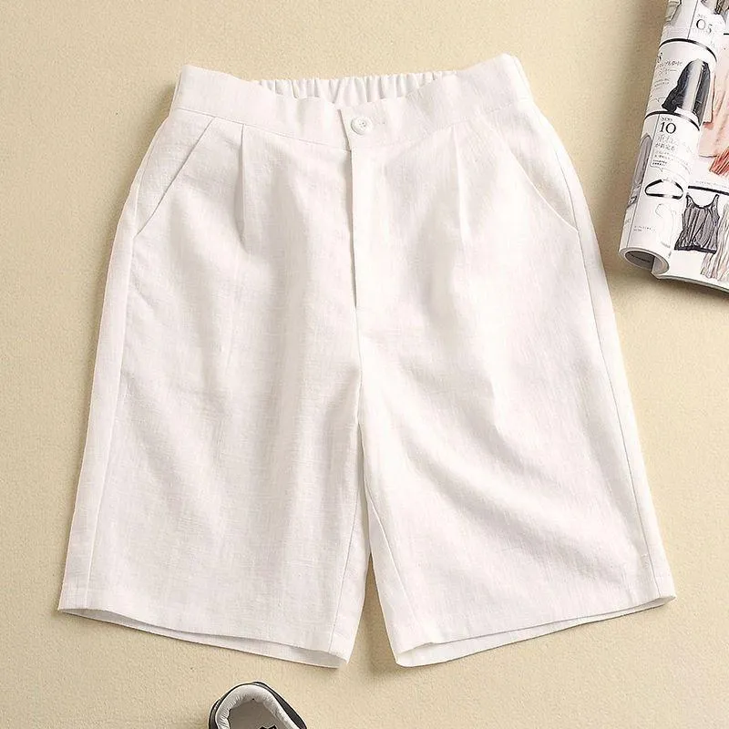 Women's Shorts Korean Female Summer Asian Cotton Pants Loose High Waist Slim Large Wide Leg Casual