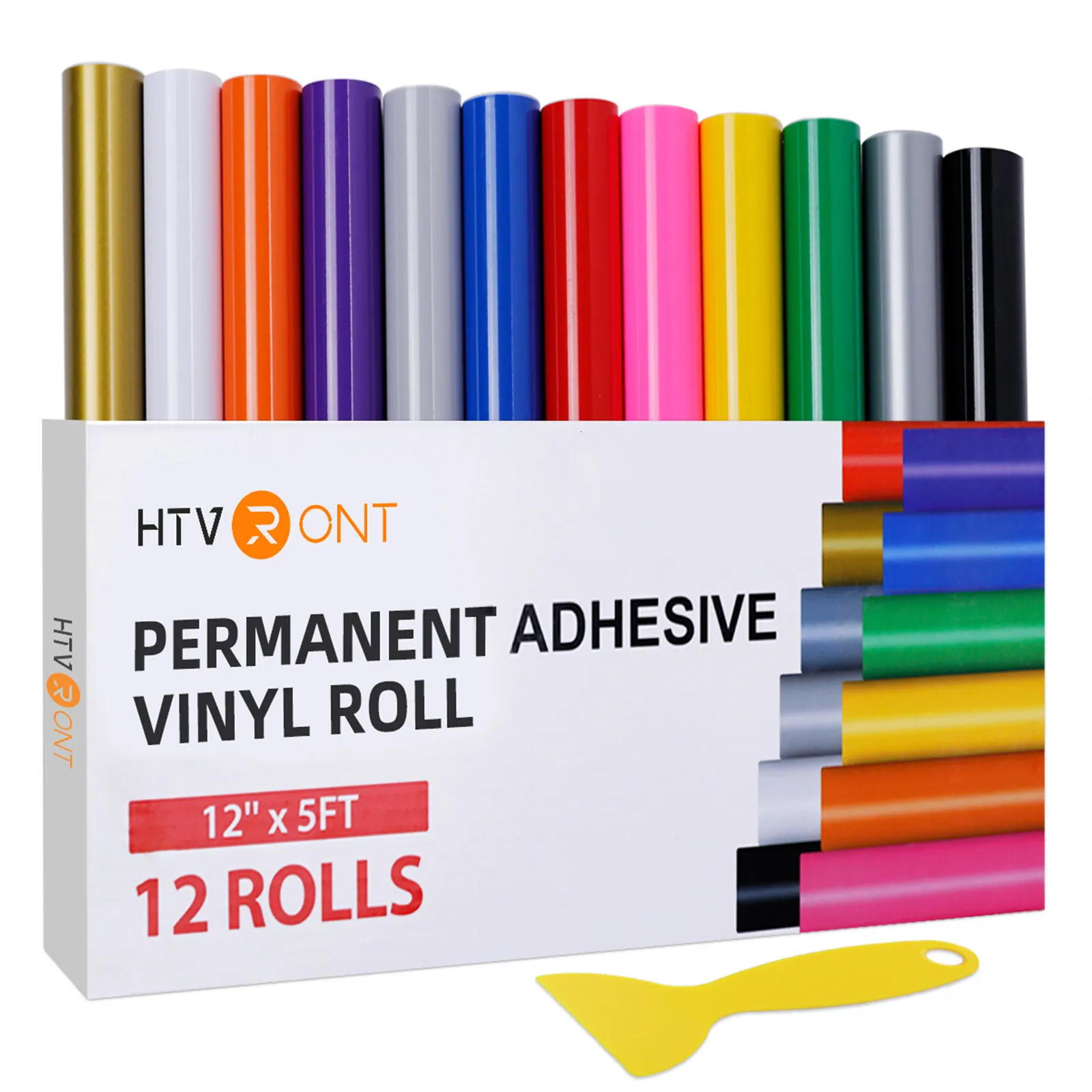 Lot de 12 films pour fenêtre HTVRONT 3,7 x 1,5 m Multicolore Rouleaux de vinyle adhésif permanent pour Cricut Craft DIY Coupe Coque de téléphone en verre Décor Cadeau de Noël 230707