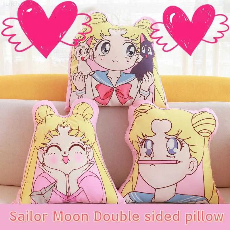 Wypchane zwierzęta pluszowe Anime Sailor Moon dwustronne o specjalnym kształcie Cartoon Manga Kawaii poduszka poduszka na sofę wypchane pluszowe lalki prezenty urodzinowe L230707