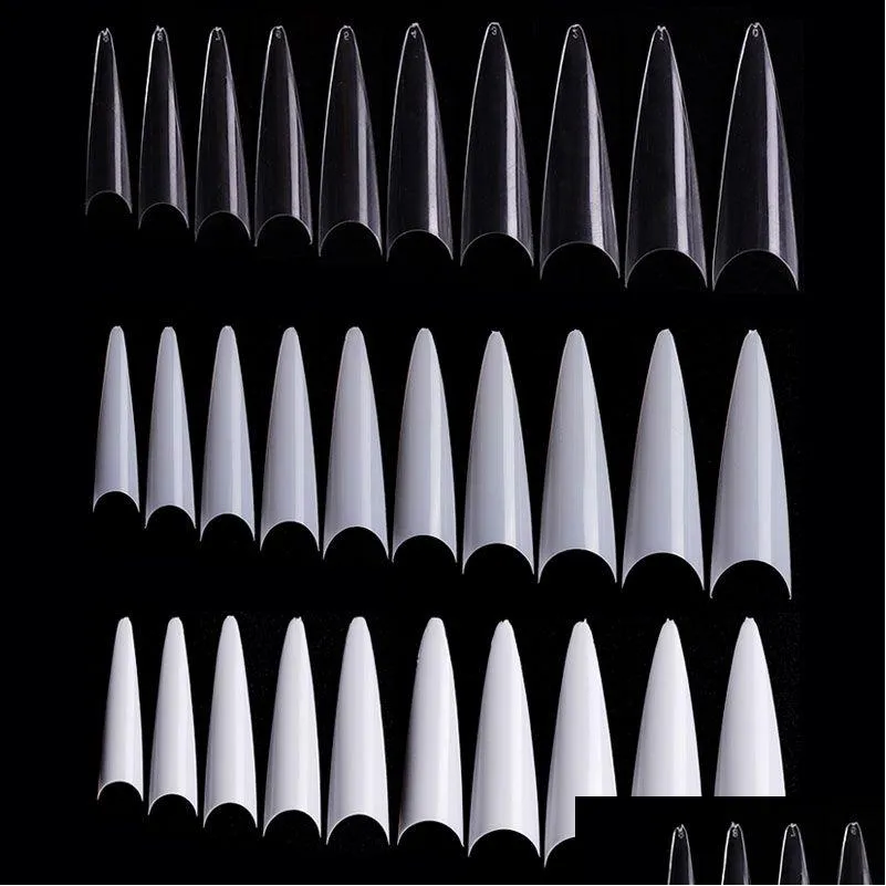 False Nails 600Pcs/Pack Stiletto Sharp Nail Tips French Acrylic Clear/Natural Pointy Fake Tip Uv Gel Manicure Art Tool Drop Delivery Dhu94