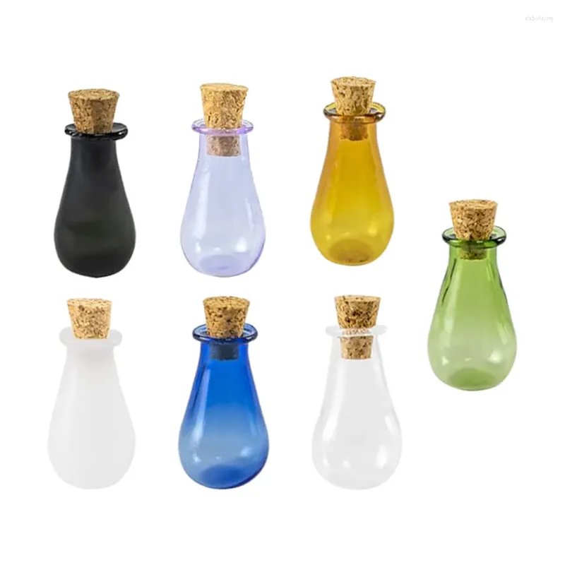 Vases 7 Pcs Amulette Bouteilles en Verre Coloré Bocal de Stockage Petit Souhaitant Dérive Message de Bricolage en Bois