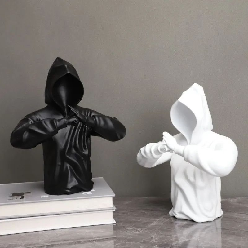 Objetos decorativos Estatuetas Estátua de Samurai Nórdico Hoodies Homem Escultura Mistério Resina Meninos Enfeites de Quarto Sala de Estar Decoração de Interiores 230707