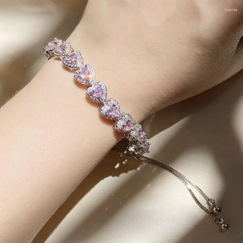 Link Bracelets Versa Bright Princess Pink Jewel Bracelet Designer Plated 18K Gold Zircon Luminous Heart Necklace