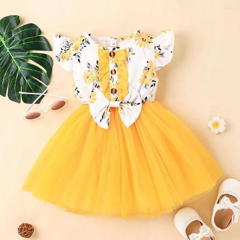 Kız Elbiseler 1-5y Yaz Toddler Bebek Çocuklar Elbise Kızlar İçin Küçük Çocuk Giysileri Güzel Petal Kollu Çiçekler Baskı