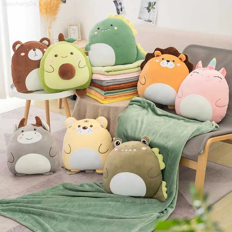 Stuffed Plush Animals 40cm Cute Squishy Cattle Tiger Alligator Avocado 2-in-1 Flannel Blanket Down Cotton Stuffed Forest Animals Plush Doll For Kids L230707