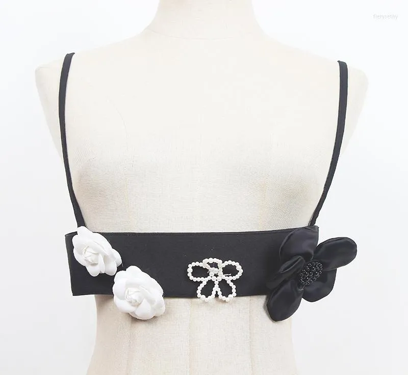 أحزمة المدرج النسائي أزياء أبيض أسود الأزهار الأزهار cummerbunds اللباس أنثى الكورسيهات زخرفة الحزام على نطاق واسع R337