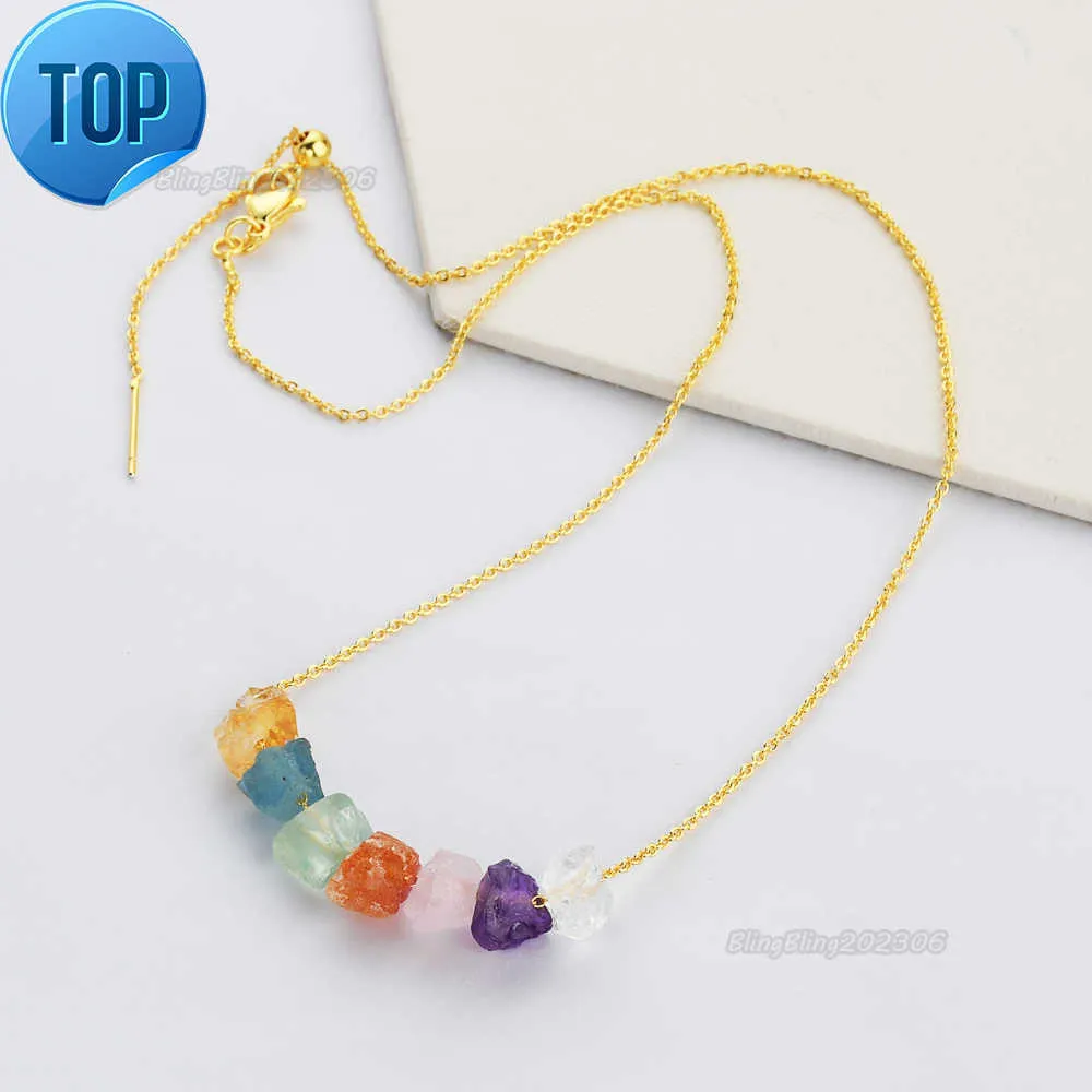 SS211 Gold Plated Drilled Birthstone Stone Moonstone Aquamarine Healing Crystal Silver Necklace