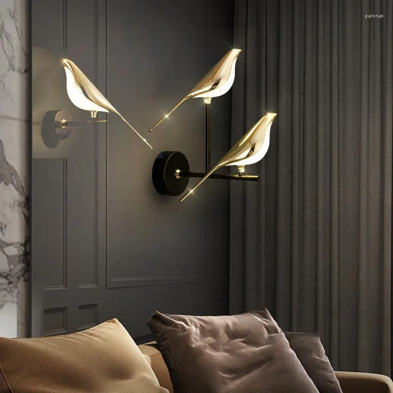 Luminária de parede Moderna LED Magpies Luminárias pendentes Mesa Quarto Living Sala de jantar Dourado Decoração internaLighting Alloy Bird Lustres