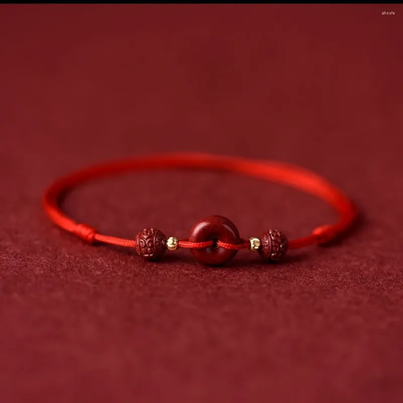 Charm Bracelets Ethnic Natural Raw Ore Cinnabar Sliver Bead Lucky Bracelet Anklet Women's Weaving Handmade Vintage Rope Chain Jewelry