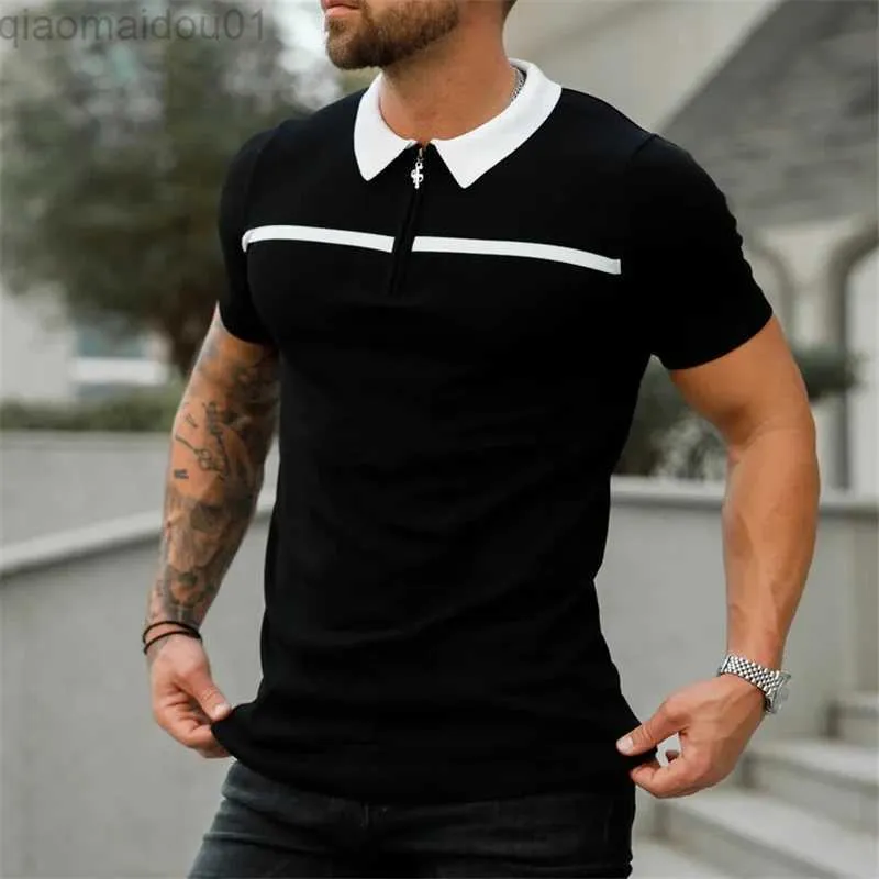 Herr T-shirts 2023 nya Herr Sport Tee Polos Splicing T-shirt Top Fitness Kortärmad Blus Casual Slim Fit Sommar Andas Gym T-shirt Herr L230707