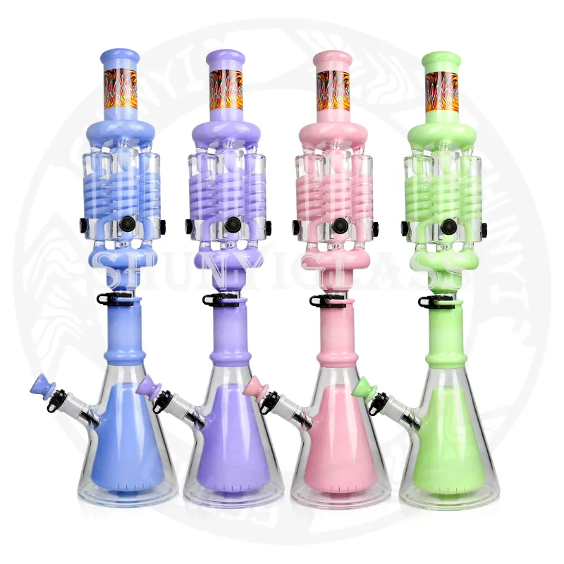 23 pulgadas 4 cámara de bobina freezble Cachimba Tubos de vidrio de alta calidad 14.4 mm Tamaño Jonit Tubo de agua de humo tabaco bongs frescos Dab rig recyler Bong de color mezclado