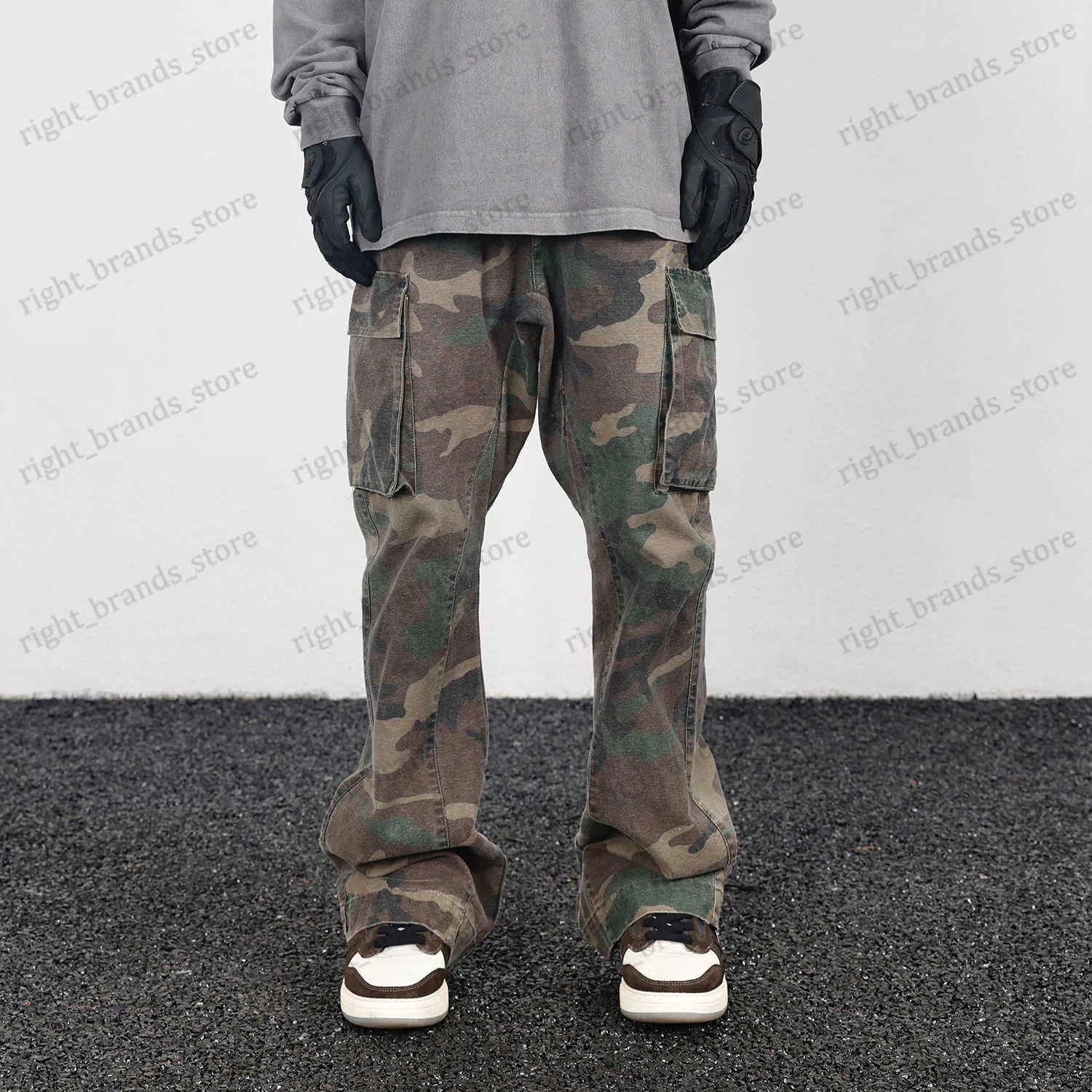 Herrbyxor 2023 kamouflage mikro flare byxor fashionabla streetwear camo lastbyxor för manliga smala fit byxor kvinnor baggy casual kläder t230707