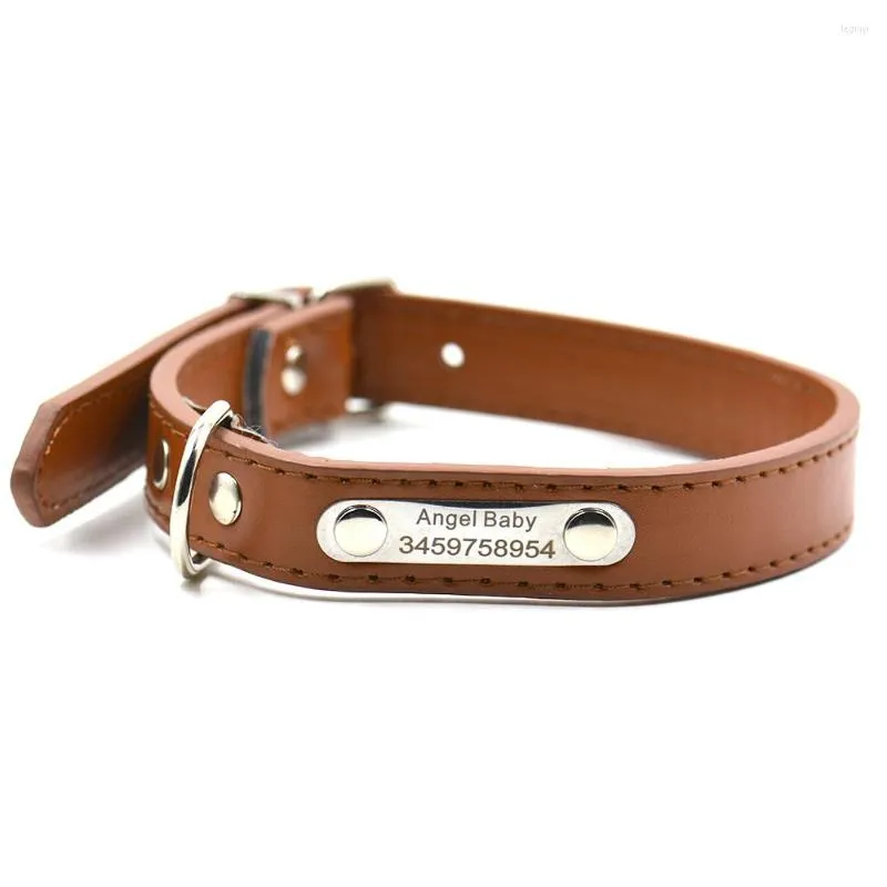 Dog Collars Free Engraving Leather Collar Name Tags DIY Customized Pet Telephone Tag Adjustable Size