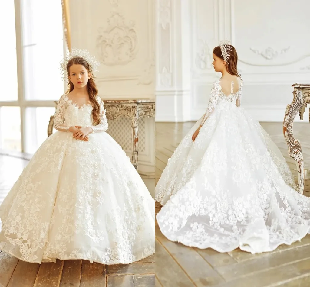 Girl's Satin Flower Girl Dress - Elegant Crewneck Wedding Pageant Communion Dress With Back Zipper