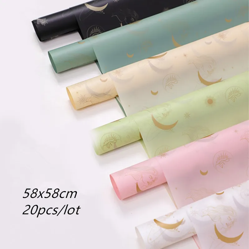 Packaging Paper 20pcs 58x58cm Moon Pattern Waterproof Flower Wrapping Paper Birthday Gift Packaging Tissue Paper Florist Supplies 230706