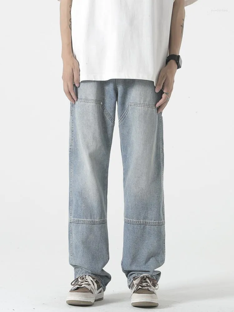 Jeans för män Designer Män Svart High Street Baggy Pantalones med dragkedja i raka ben Streetwear Sommarbyxor Lösa vida ben Y2k jeansbyxor