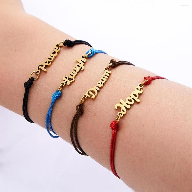 Bracelets porte-bonheur 2023 mode lettre Bracelet Simple réglable coloré corde en acier inoxydable bricolage étudiant bijoux cadeaux