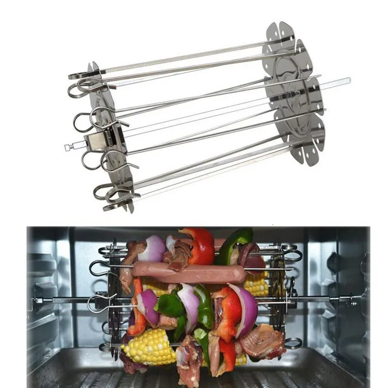 BBQ Grills Stainless Steel Grilled Cage Roaster Barbecue Kebab Maker Meat Skewer Machine Grill Kitchen Air Fryer Accessories 230706