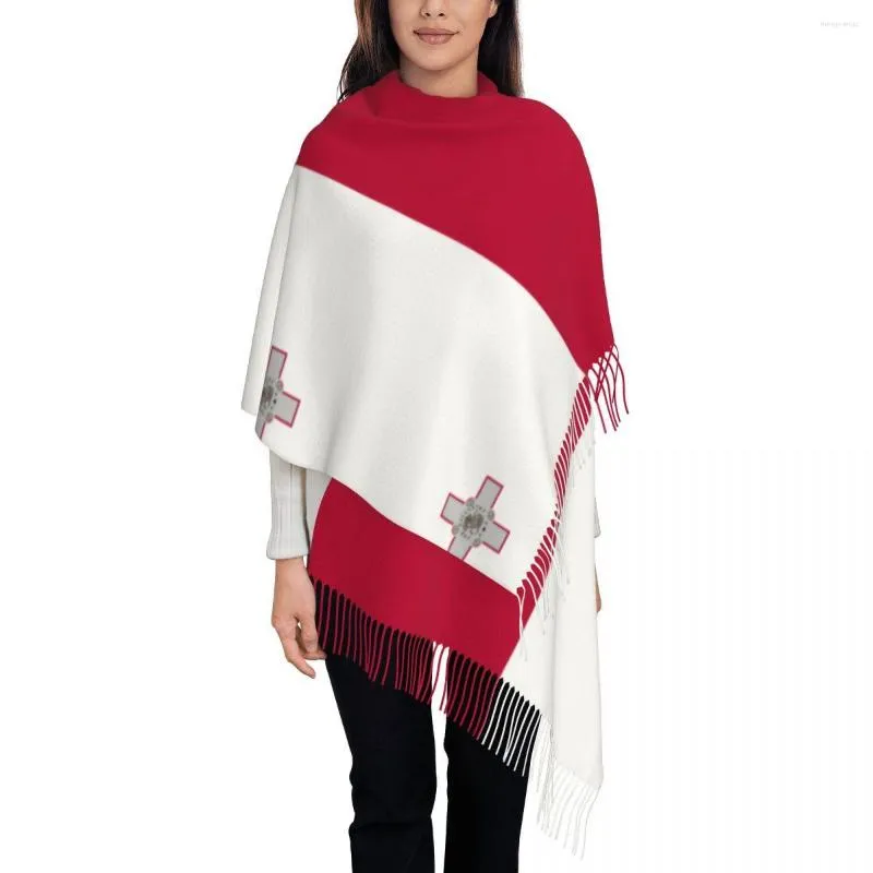 Sjaals Malta Flag Women's Pashmina Shawl Wraps Fringe Scarf Long Large