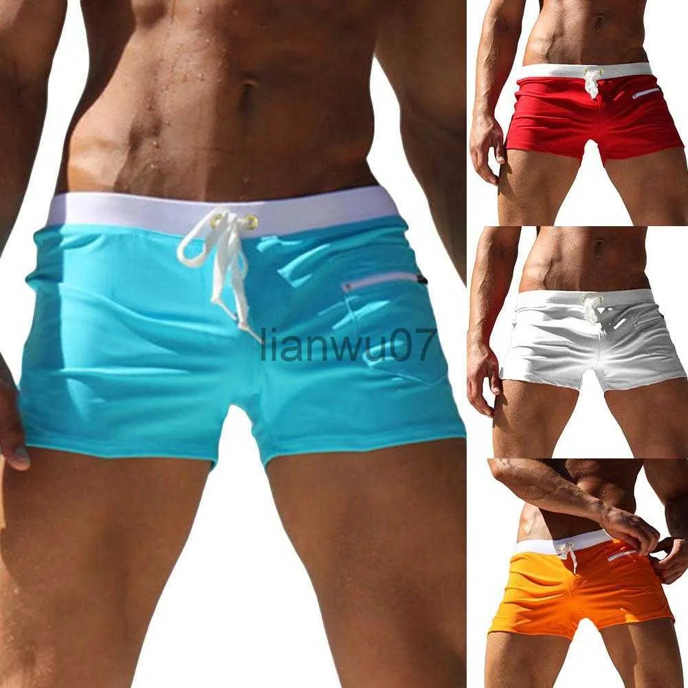 Мужские купальники мужчины с твердым цветом плавания шнурки карманы карманы Slim подходит для пляжных шорт для купальников J230707