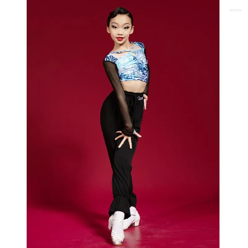 Stage Wear Latin Dance Pants Girls Black Ballroom Practice Mesh Salsa  Dancing Outfit Costume Long Sleeve Tap DL7771 From Abutilon, $32.88