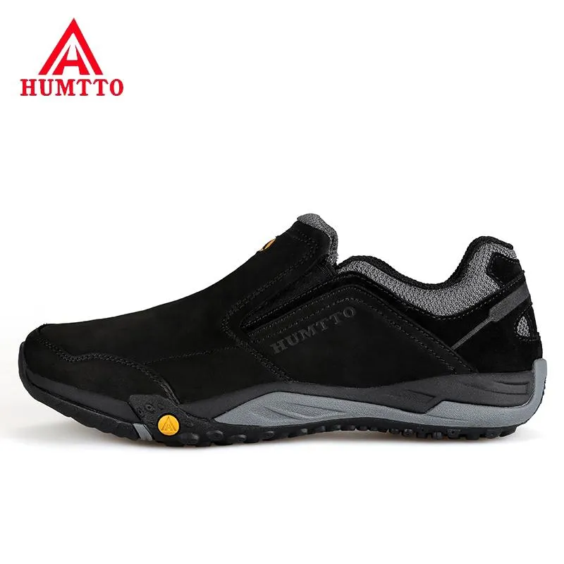 Botas Humtto Sapatos de Caminhola de Couro Genuínos Mocas Casuais Men Sapatos Botas de caminhada respirável Sapatos esportivos esportivos de loafer ao ar livre