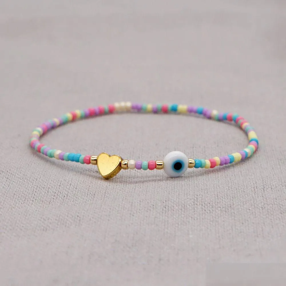 Charm Armbänder 20 teile / los Modeschmuck Colorf Rocailles Goldenes Herz Armband Evil Eye Für Frauen Liebhaber Drop Lieferung Dhzpe