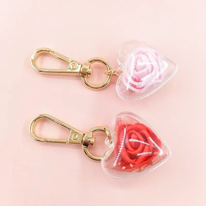 Creative Valentine`s Day Rose Eternal Flower Keychain Gift Female Bag Love Heart Keychains Jewelry Accessories In Bulk