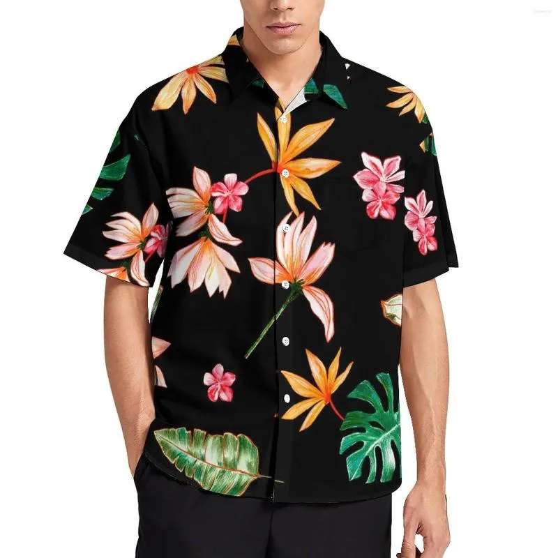 Men's Casual Shirts Floral Print Blouses Male Palm Leaf Trendy Hawaii Short Sleeve Graphic Trending Oversized Vacation Shirt Gift