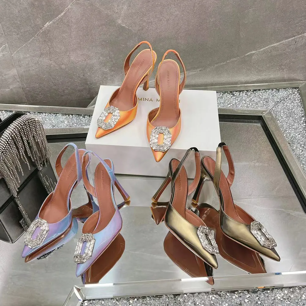 Chaussures habillées à bride arrière pour femmes Escarpins décoratifs en cristal Talon aiguille Sandales Chaussures de soirée de soirée Designer de luxe à talons hauts Chaussures d'usine avec boîte