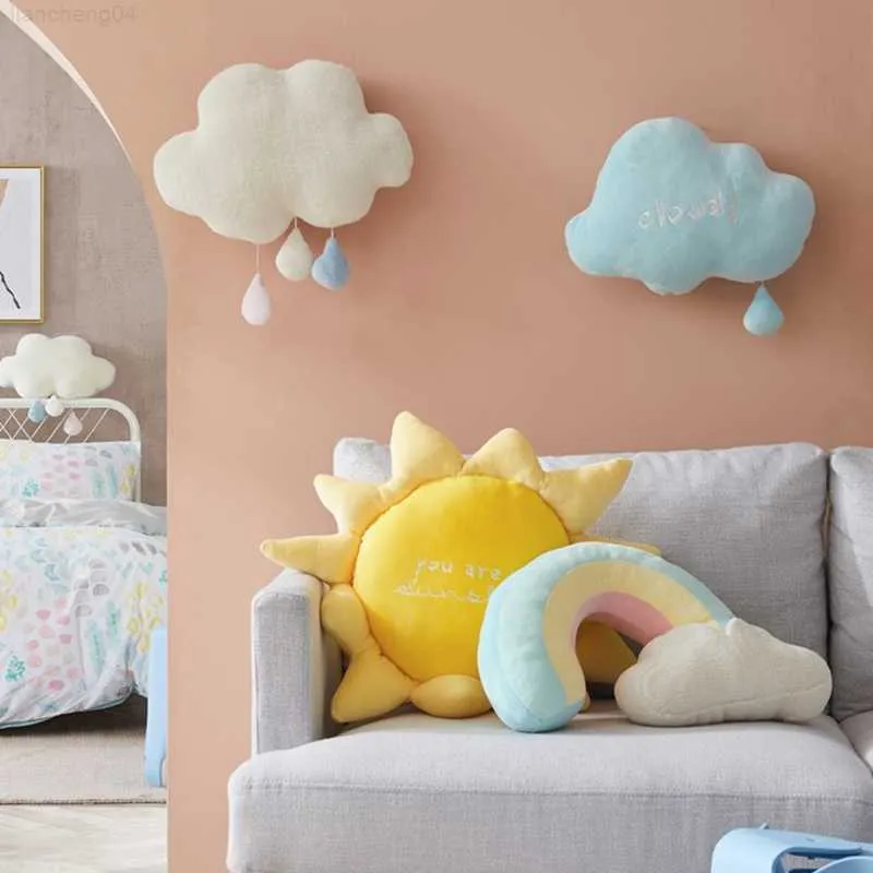 حيوانات أفخم محشوة لينة دمية محشوة دمية قوس قزح قوس قزح Sun Toy Decor Decord Rainbow Cloud Cushion Cute Creative Weather Throw Throw Toys Gift L230707