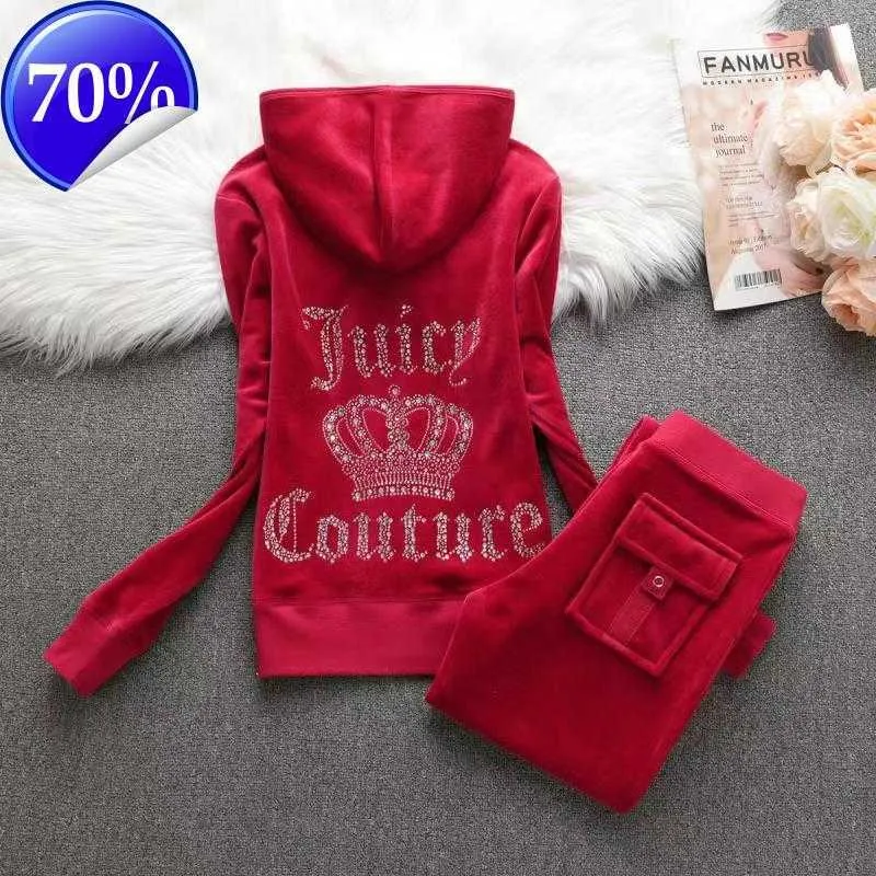 Pants Juicy Corture 2023 Velour Spring and Autumn Sportswear Twopiece Fashion Suit S3xl Veet Women Tracksuit jacketstop