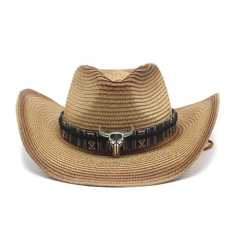 Cappello da cowboy occidentale da donna da donna estivo con corda di corda Western Wide Curling Brim Cap