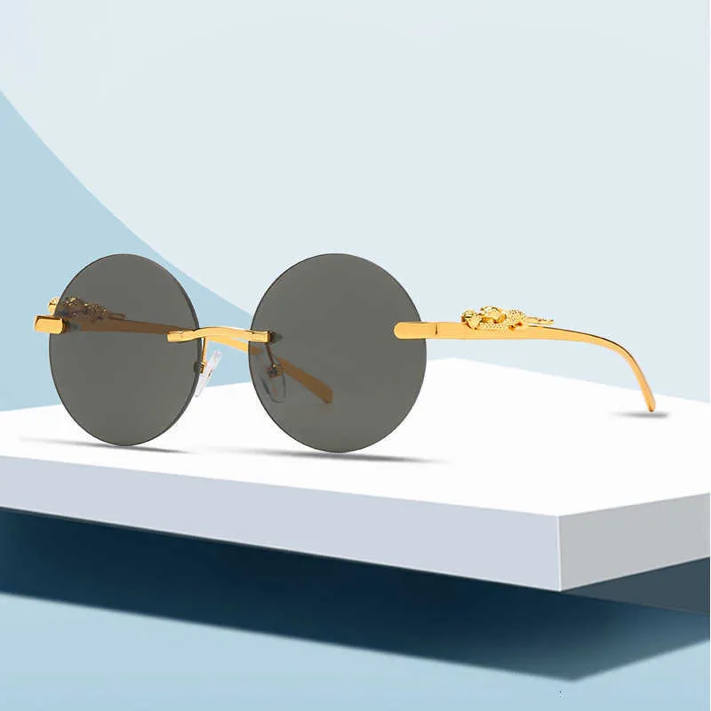 Mode carti top lunettes de soleil Nouvelle tête de léopard stéréo Lunettes de soleil hommes et femmes tendance personnalité ronde sans cadre Lunettes de rue avec boîte d'origine