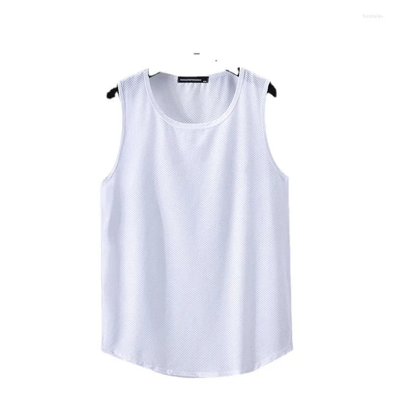 Men's Vests Summer Ice Silk Tank Top Hollow Mesh Large Breathable Sleeveless Shirt Sports Round Neck Underlay T-shirt