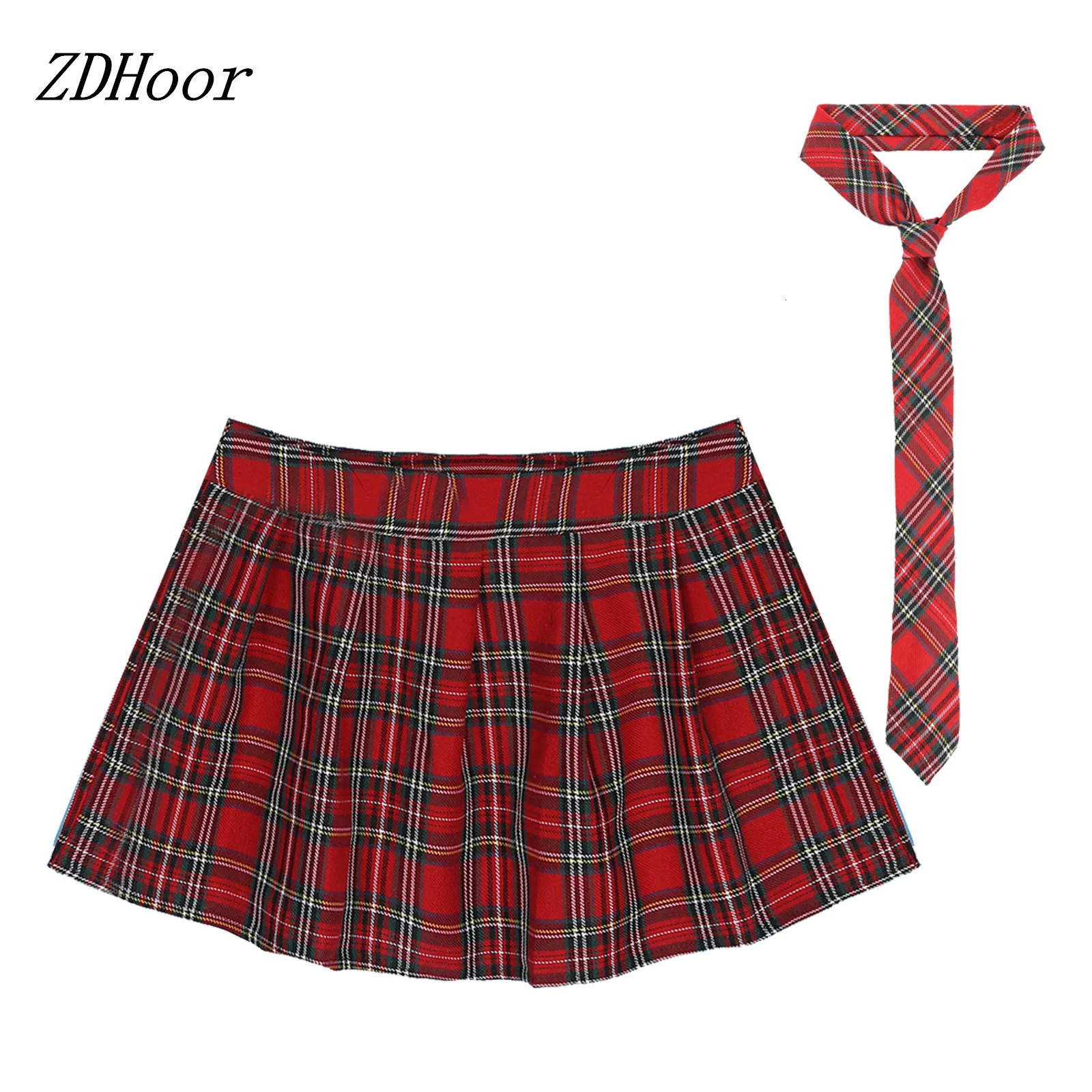 Jupes Femmes Écolières Jeu de rôle Costume Déguisement Ball Outfit Zipper Plaid Plissée Mini Jupe Cravate Ensemble Sexy Cosplay Uniforme 230707