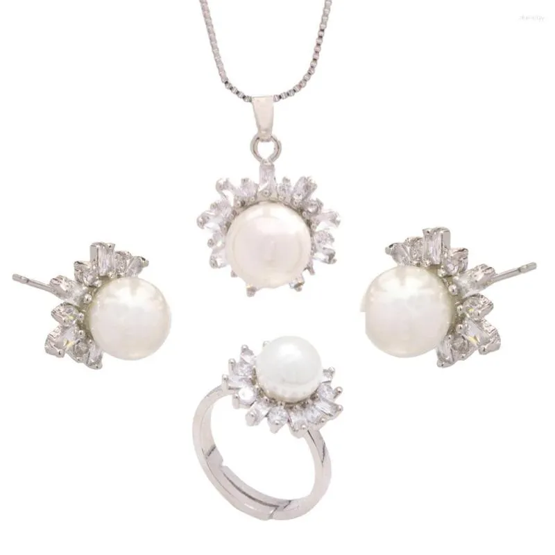 Collier boucles d'oreilles ensemble Noble romantique blanc coquille perles mariée bijoux de mariage femme fleur anneau robe accessoires demoiselle d'honneur