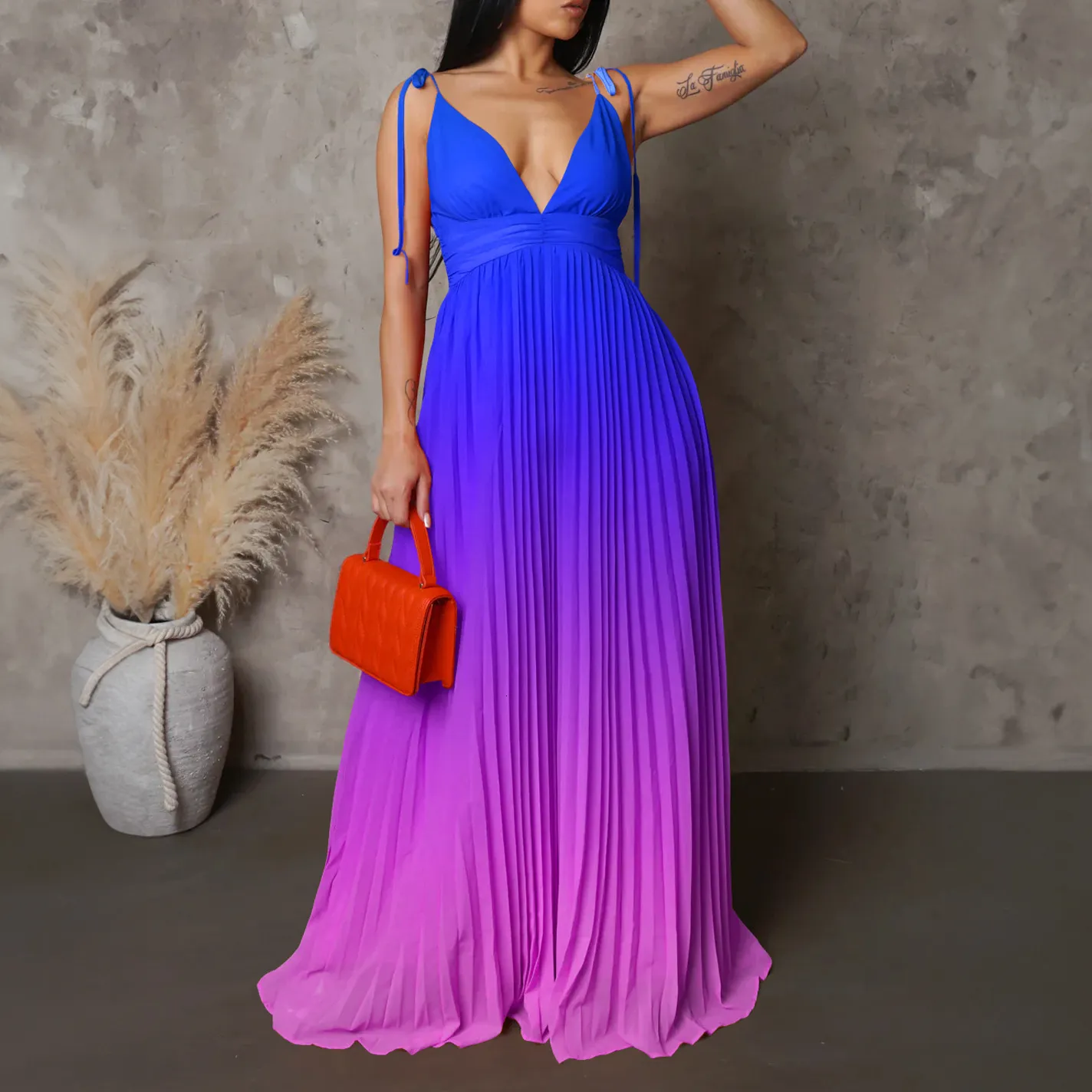 Urban Sexy Jurken Zomer Elegante Ruches Losse Fit Maxi Jurk Vrouwen Sexy Spaghetti Geplooide Tie-dye Party Bruiloft cocktail Lange Jurken 230706