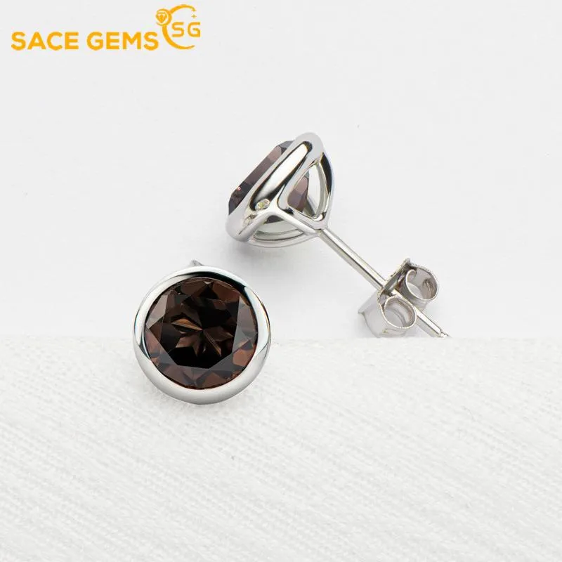 Ljuskrona SACE GEMS Sterling Sier 6mm Round Smoky Quartz Stud Earrings for Women Wedding Engagement Party Fine Jewets Gifts