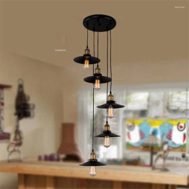 Lampes suspendues Lustre LOFT Nord Moderne Pour Bar Nostalgique Vintage Suspensions LED Lumières Noir Shades Luminaires