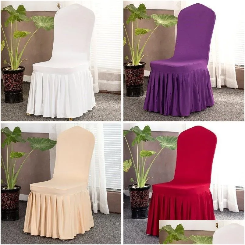 Party Decoration 17 Color Pleated Skirt Chair-Er Banquet Chair Protector Sliper Elastic Spandex Chairs Ers Decorations Drop Dhgun